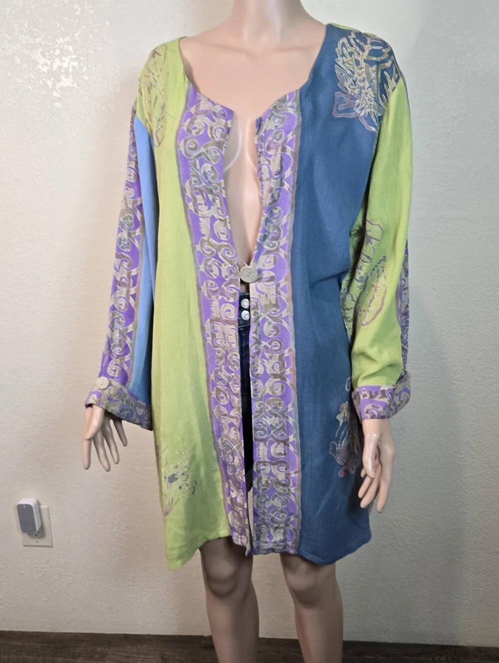 Soft Surroundings 100% Rayon Teal Green Purple Button Blouse Overlay Tunic 2x - Picture 3 of 14